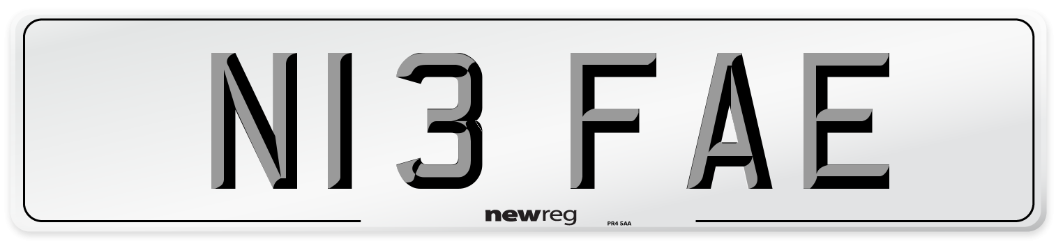 N13 FAE Number Plate from New Reg
